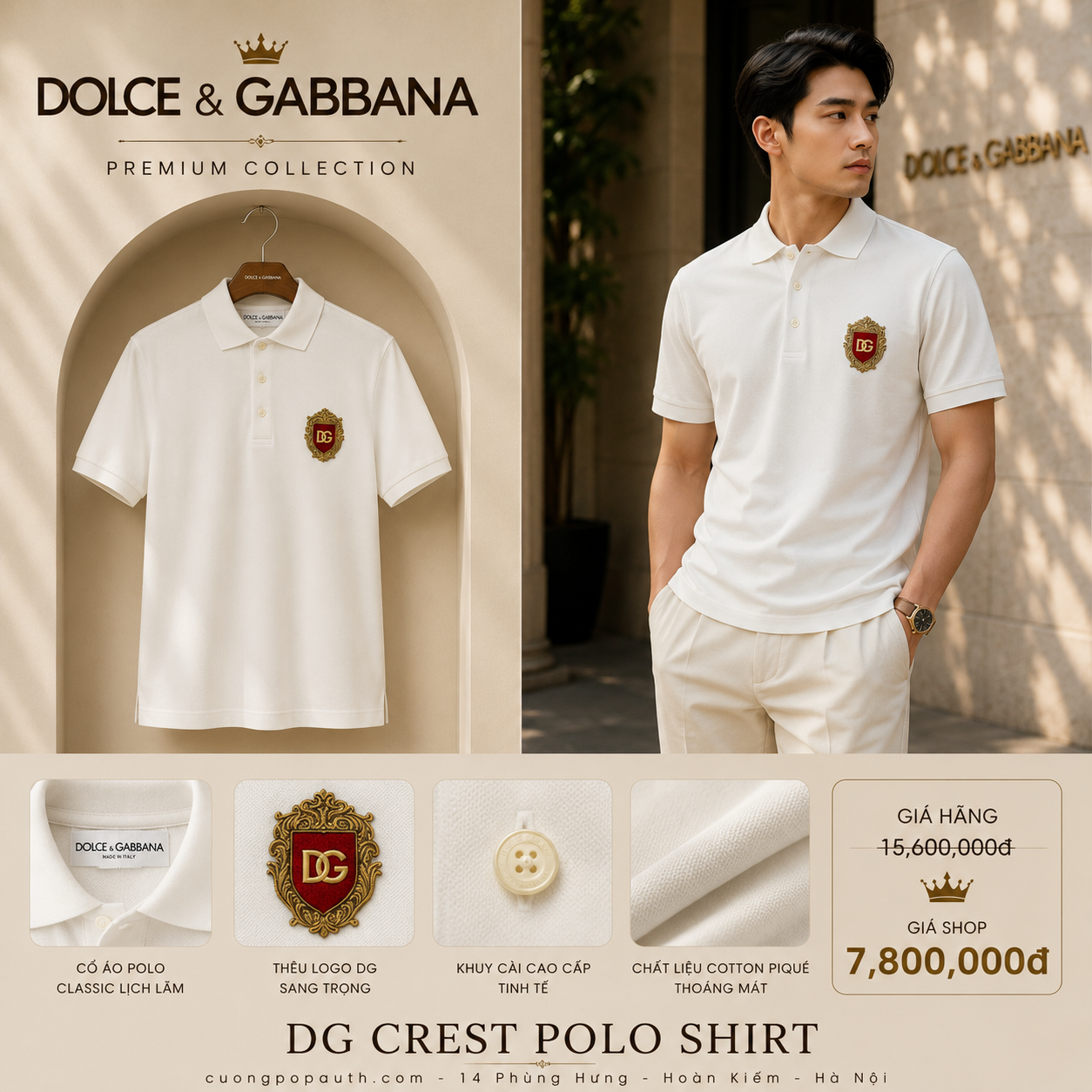POLO DOLCE TRẮNG TAG THÊU G8KI2ZG7L8OW0800