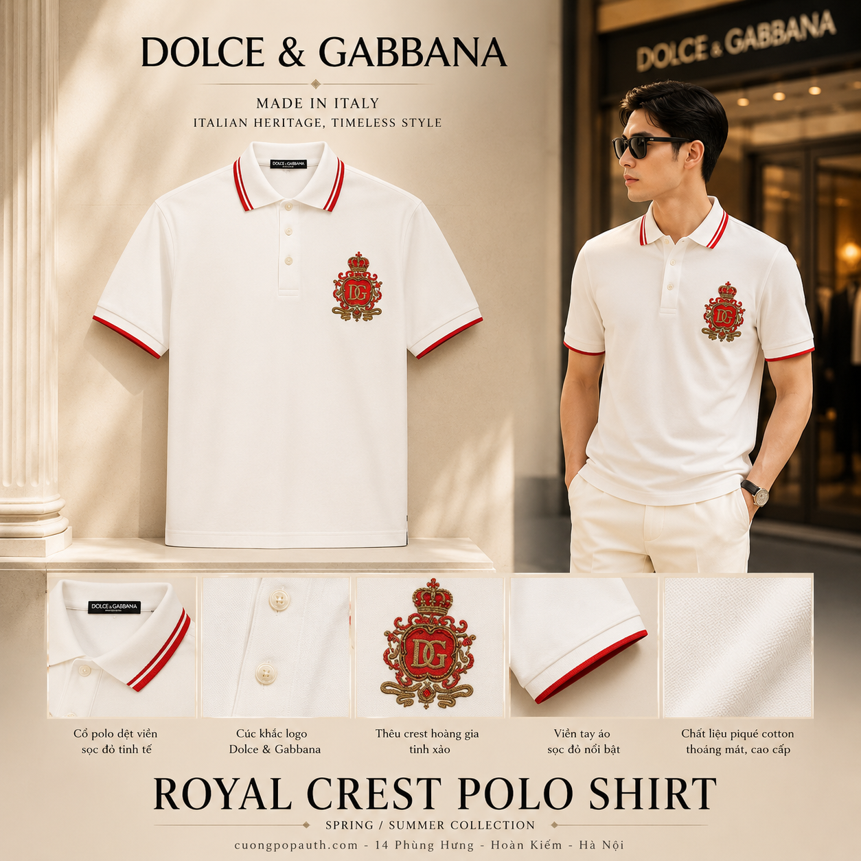 POLO DOLCE TRẮNG THÊU VƯƠNG MIỆN G8OS1Z FU7EN W0111