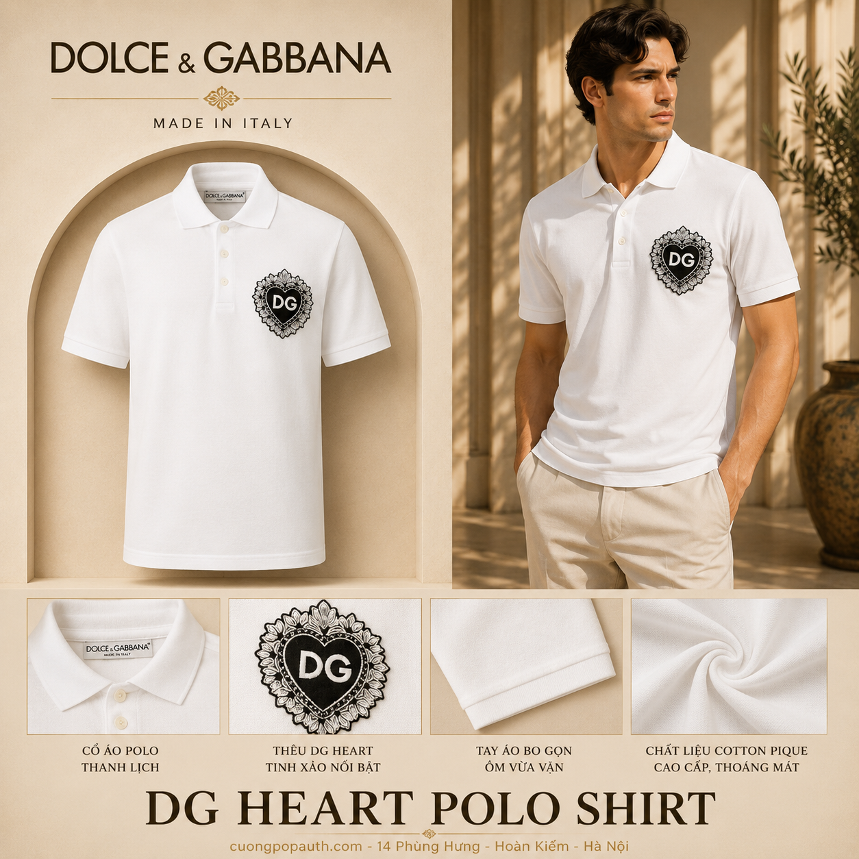 POLO DOLCE TRẮNG TRÁI TIM G8KI2ZG7L8MW0800