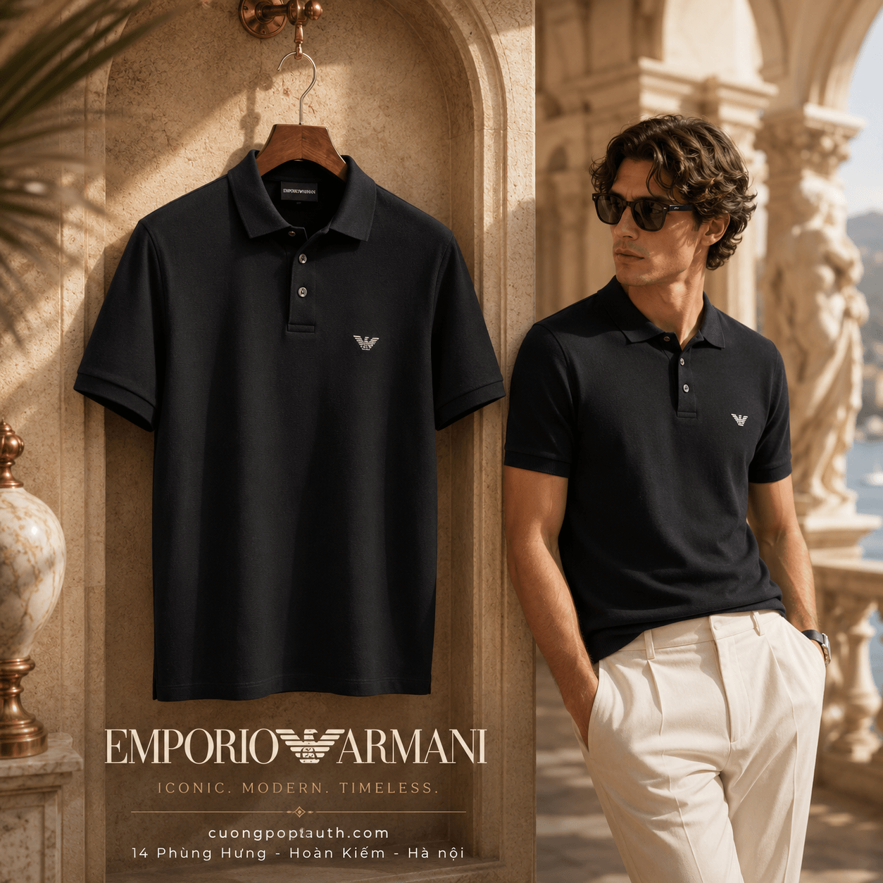 POLO EMPORIO ARMANI ĐEN LOGO NGỰC 211804-3R461-00020