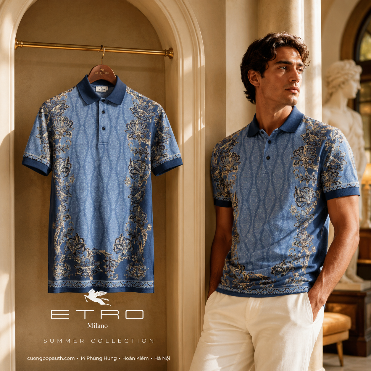 POLO ETRO HỌA TIẾT HOA VĂN XANH MRMD0004 AK568 X0883