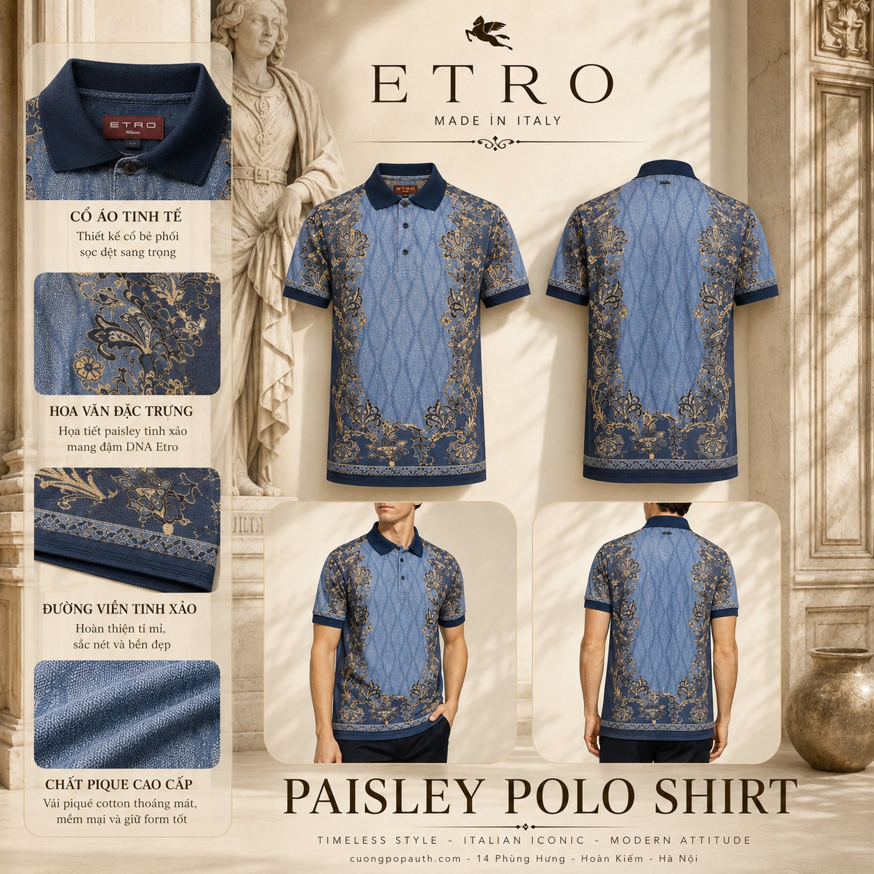 POLO ETRO HỌA TIẾT HOA VĂN XANH MRMD0004 AK568 X0883