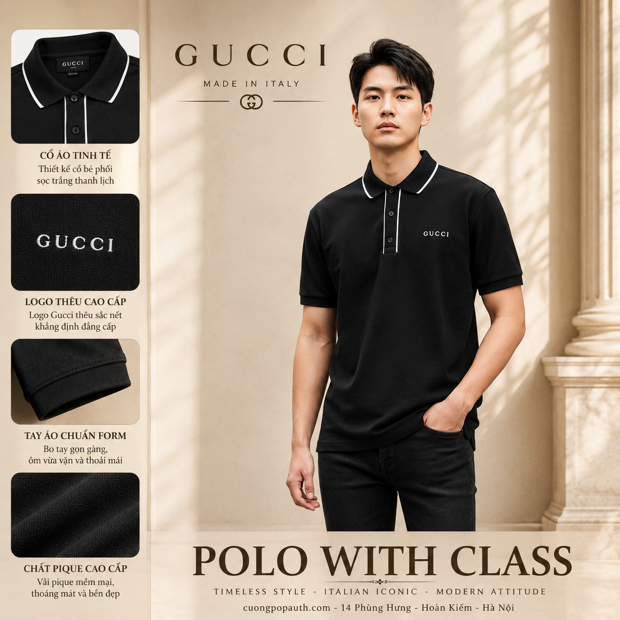 POLO GUCCI ĐEN CHỮ TRẮNG 806250 XJG3G 4003