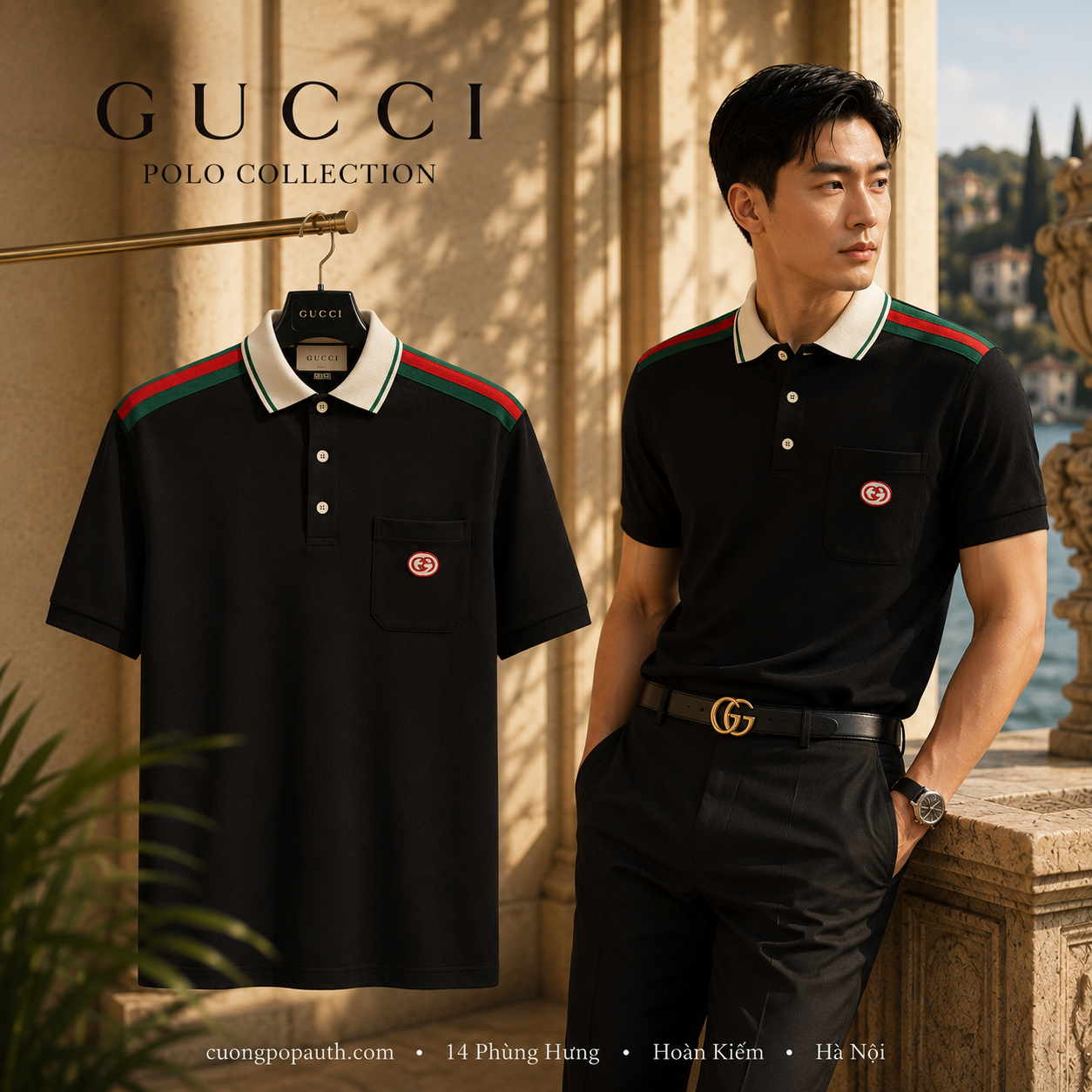 POLO GUCCI ĐEN VẠCH CỜ 737656/XJF4V1043