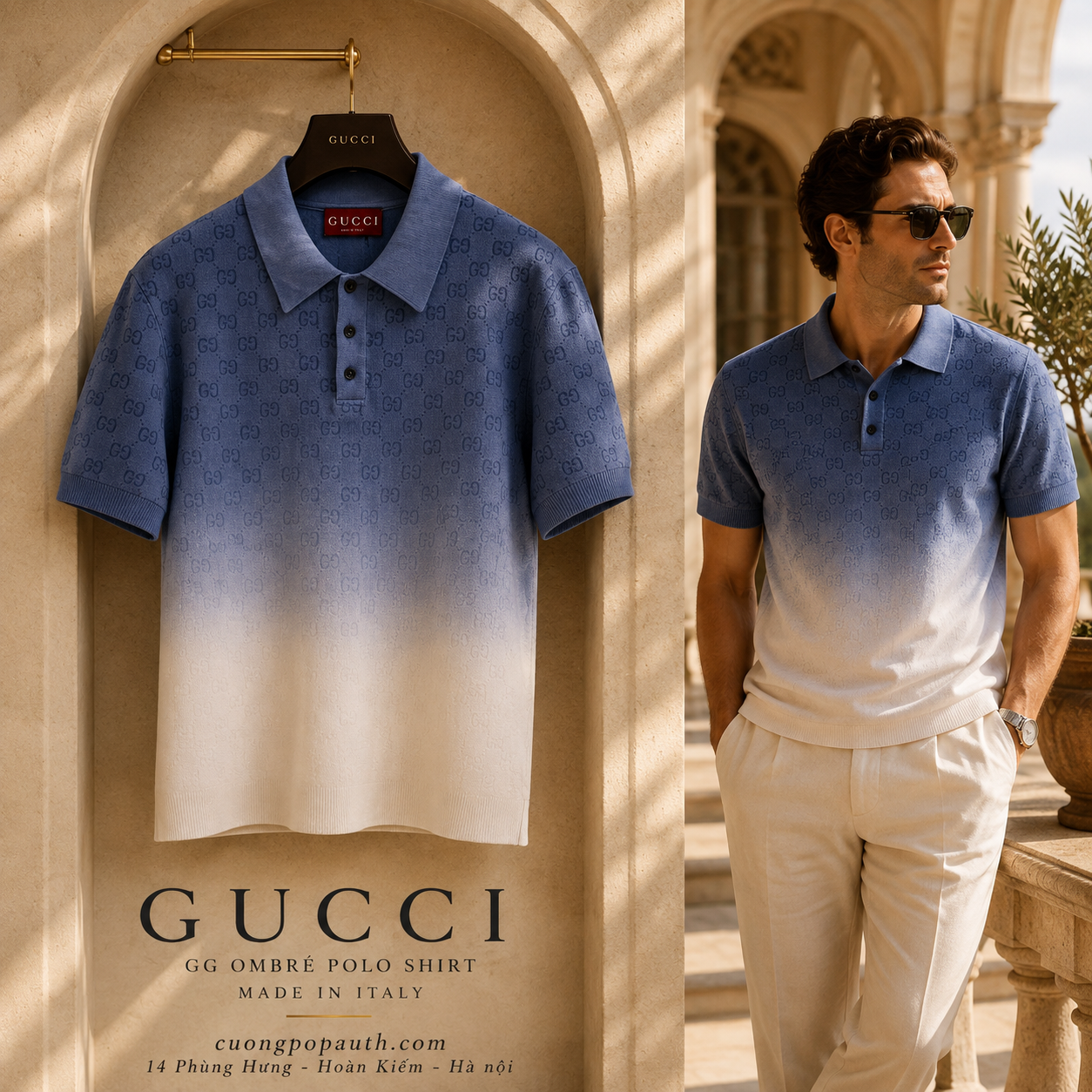 POLO GUCCI DỆT KIM XANH TRẮNG K5732