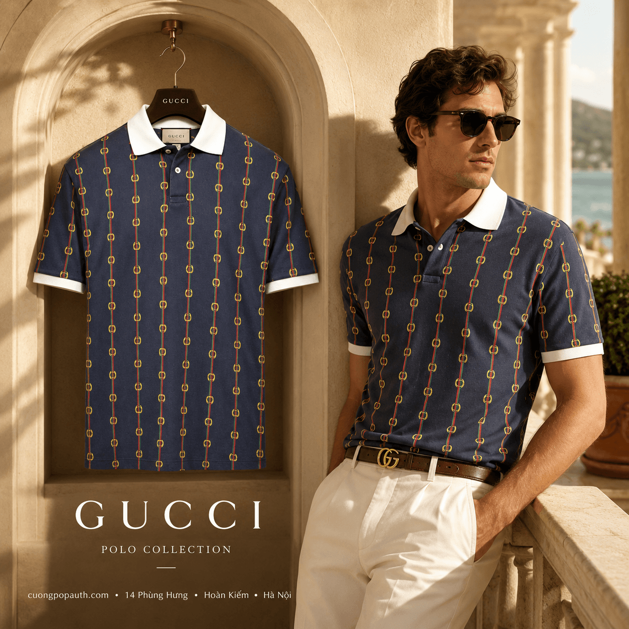 POLO GUCCI NAVY NHIỀU HOẠ TIẾT 564694 XJAYU 4622
