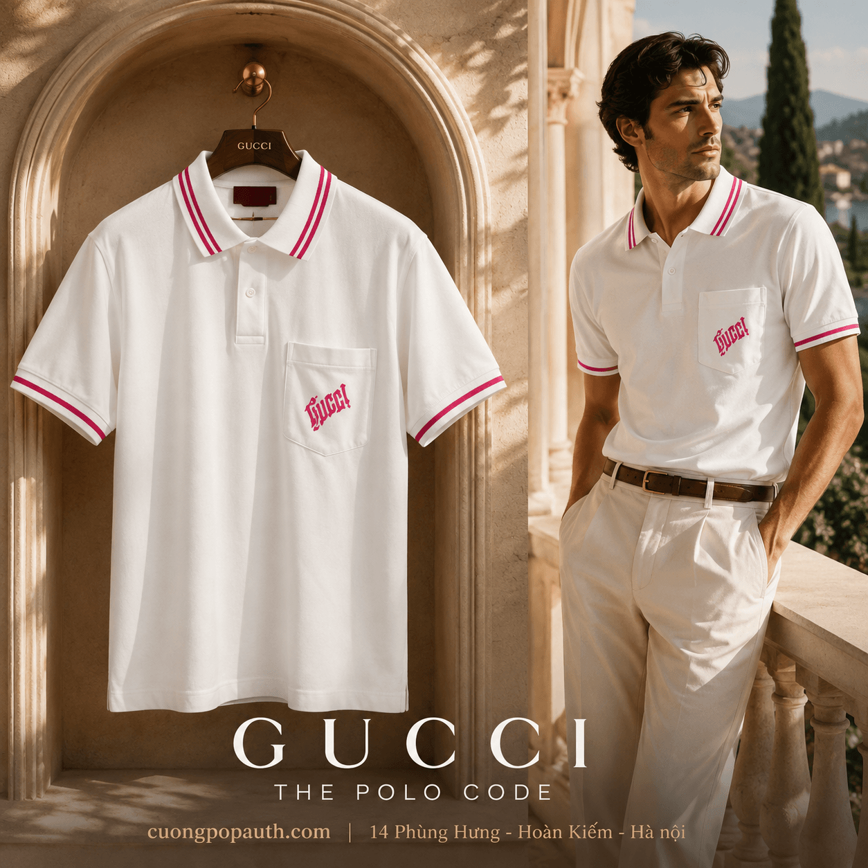 POLO GUCCI TRẮNG CHECK CỔ 784422 XJHCQ 9692