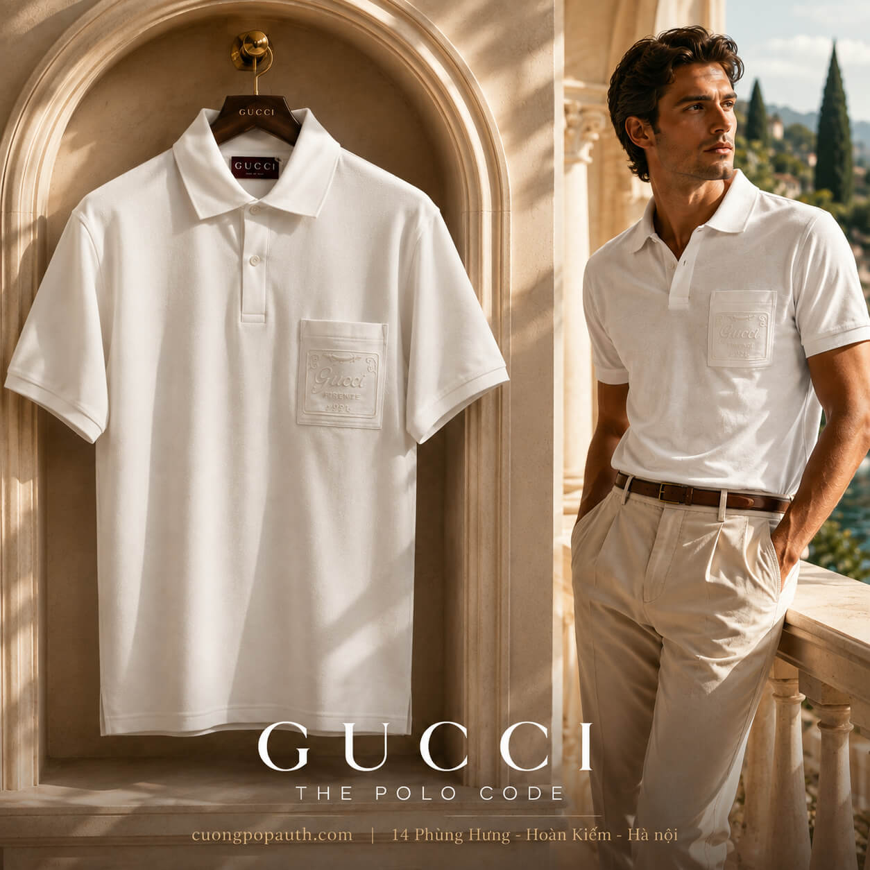 POLO GUCCI TRẮNG TÚI NGỰC 854633 XJHOH 9051