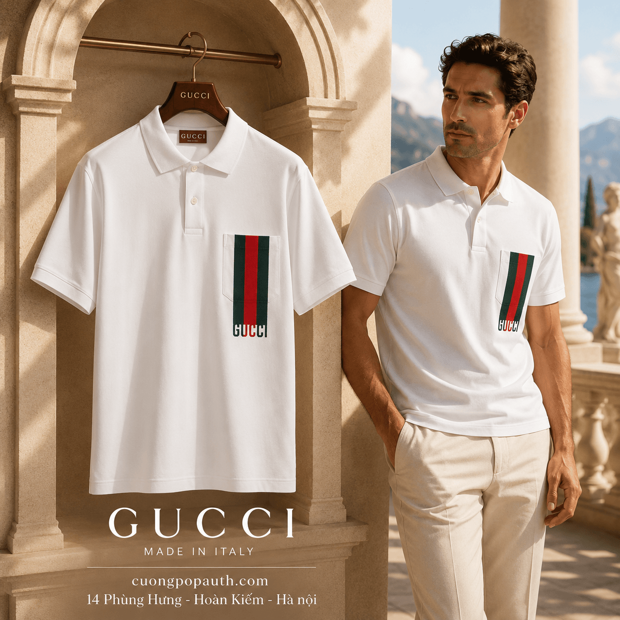 POLO GUCCI TRẮNG VẠCH CỜ 784422 XJG17 9074