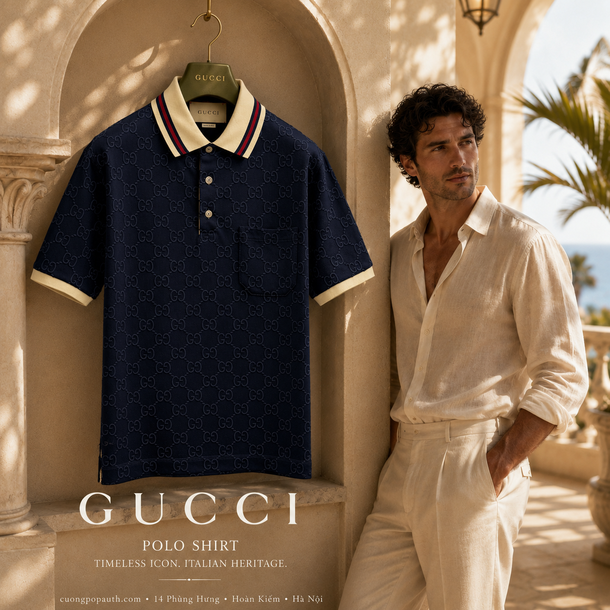 POLO GUCCI WITH GG LOGO EMBROIDERED IN NAVY 768631 XJF5A 4560