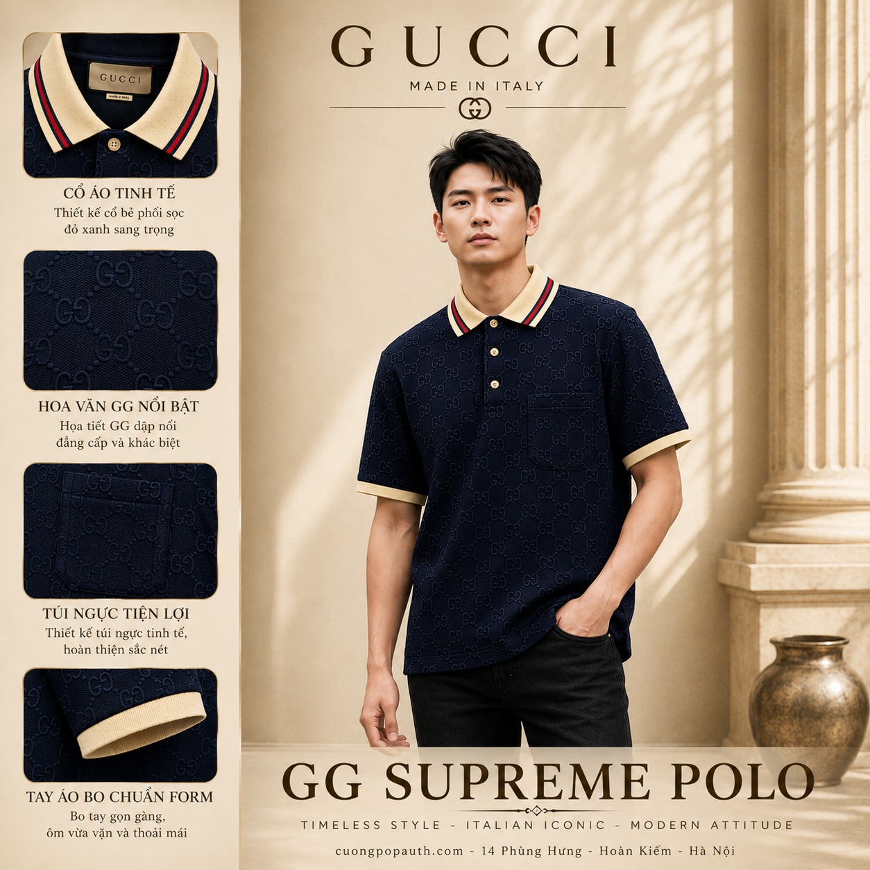 POLO GUCCI WITH GG LOGO EMBROIDERED IN NAVY 768631 XJF5A 4560