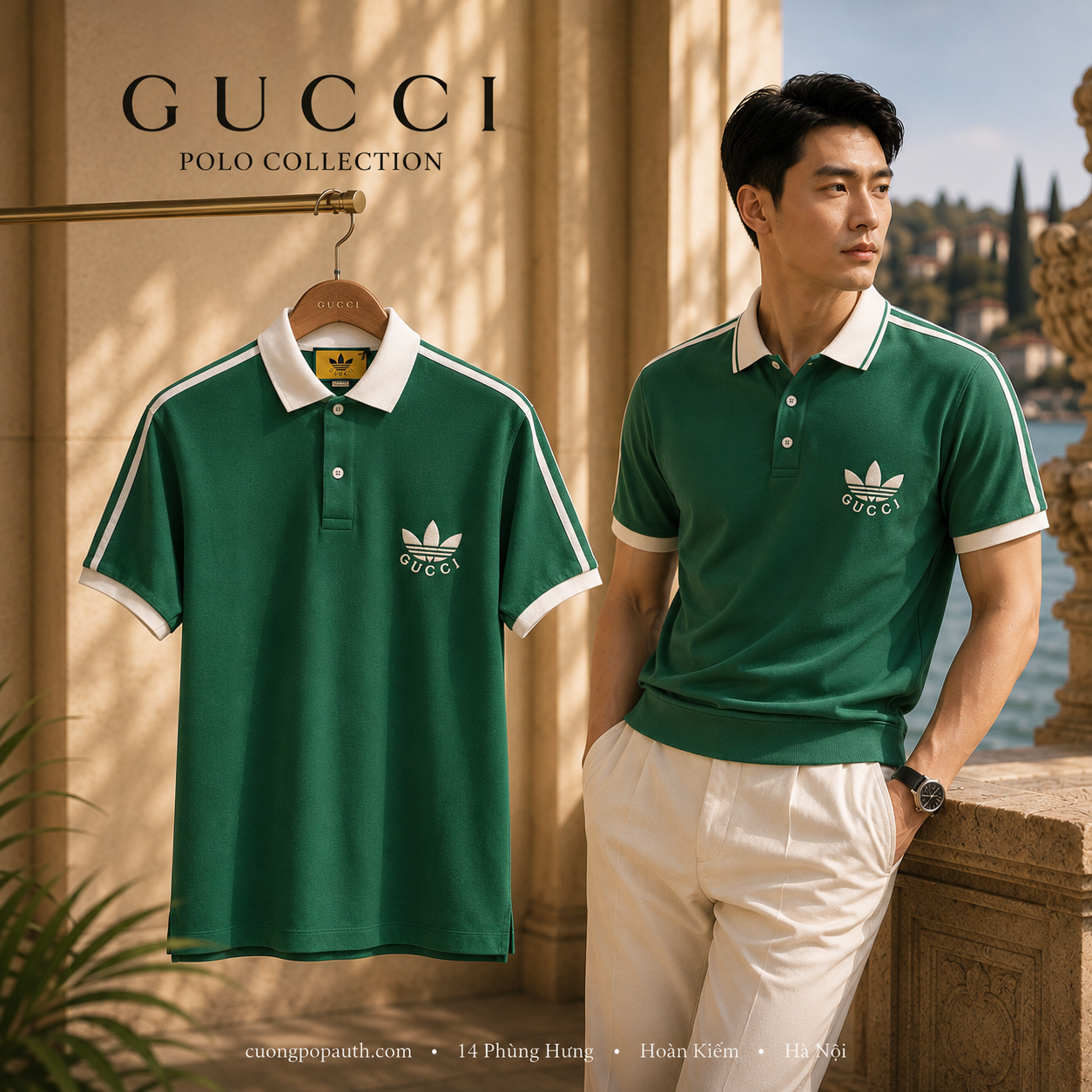 POLO GUCCI X ADIDAS XANH THÊU NGỰC 700497 XJEVF 3063