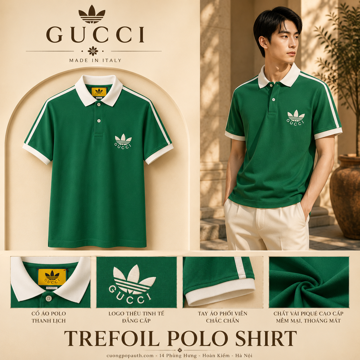 POLO GUCCI X ADIDAS XANH THÊU NGỰC 700497 XJEVF 3063