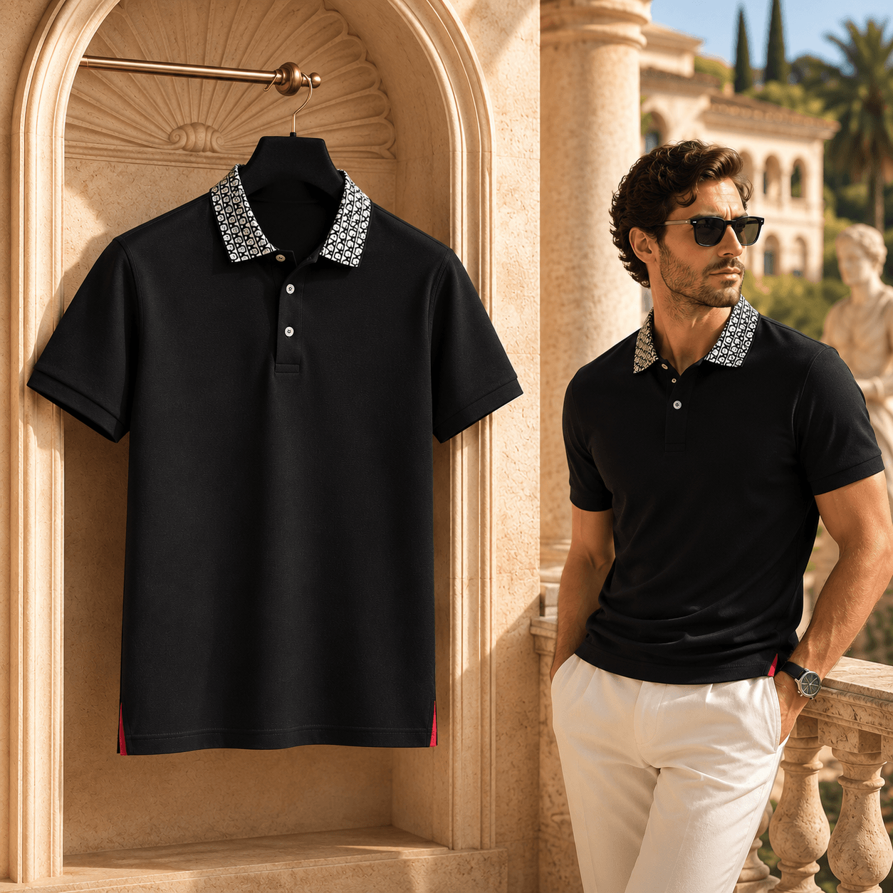 POLO SALVATORE FERRAGAMO ĐEN CHECK CỔ CP73126
