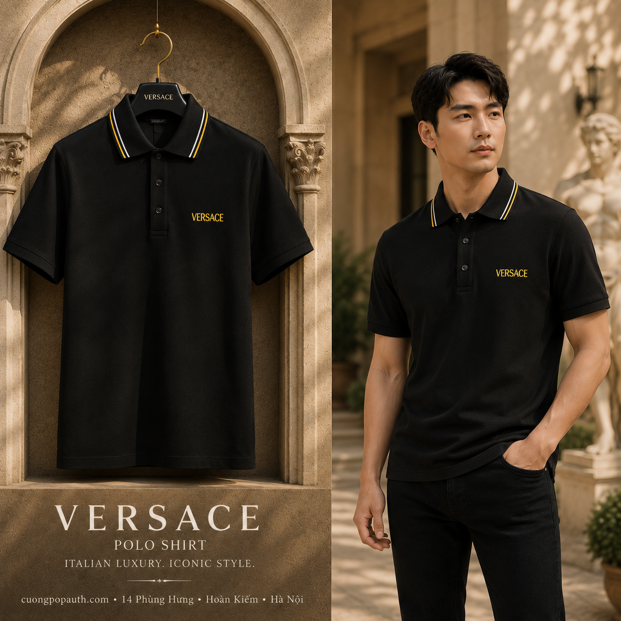 POLO VERSACE ĐEN CHECK CỔ 1011851 1A14049 1B000