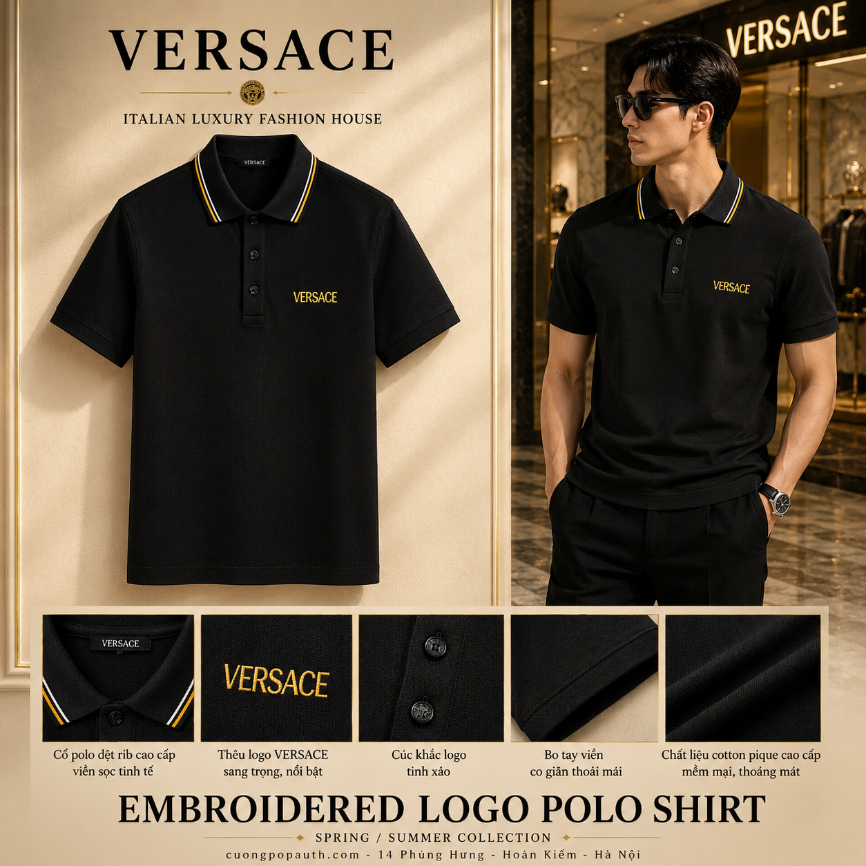 POLO VERSACE ĐEN CHECK CỔ 1011851 1A14049 1B000