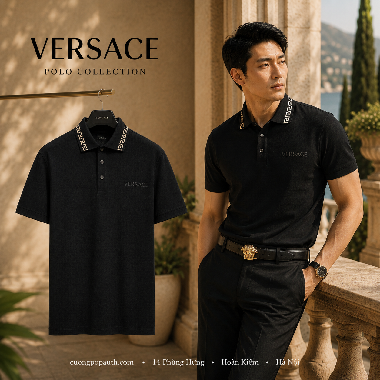 POLO VERSACE ĐEN CỔ VIỀN A89504S A231377 TN 2B130
