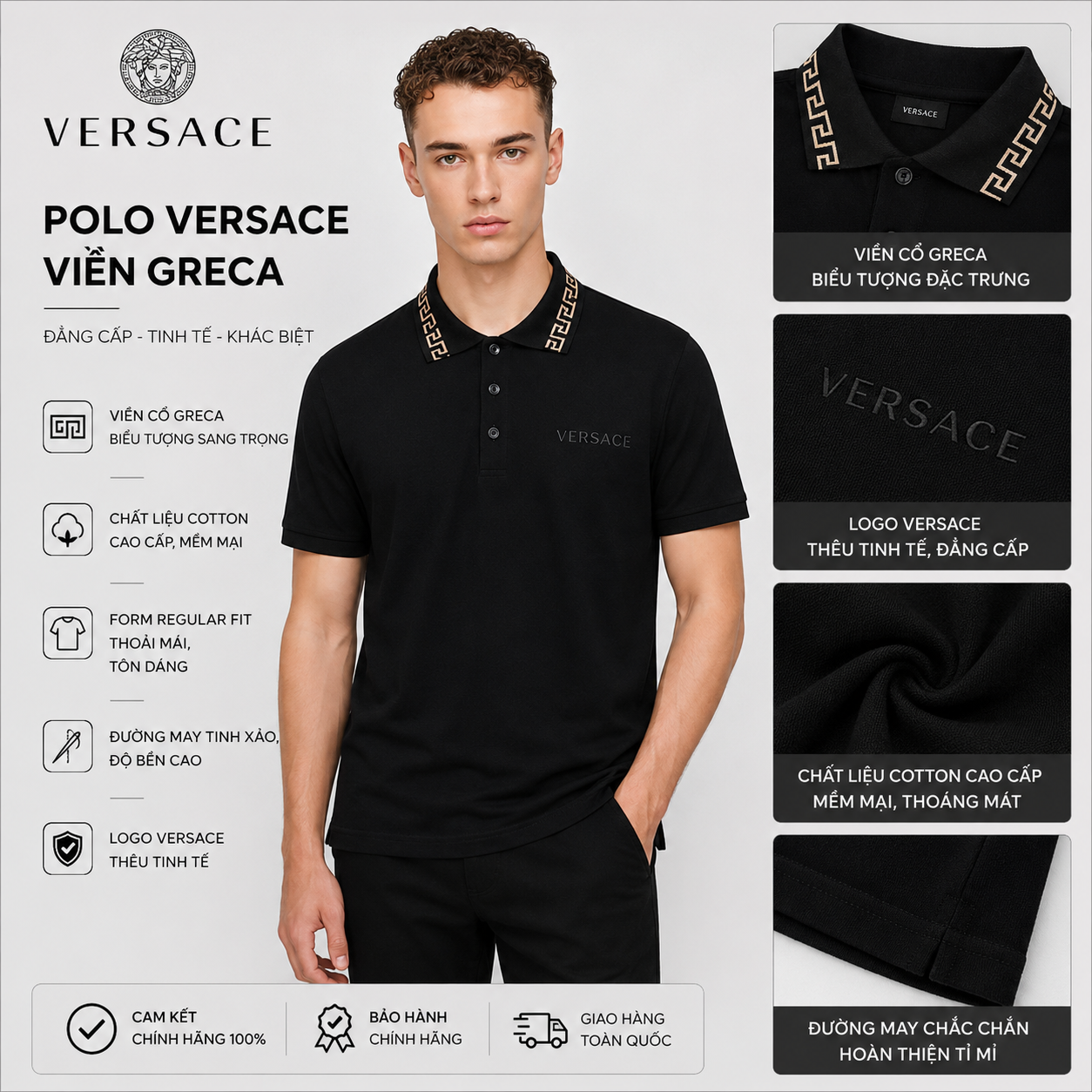 POLO VERSACE ĐEN CỔ VIỀN A89504S A231377 TN 2B130