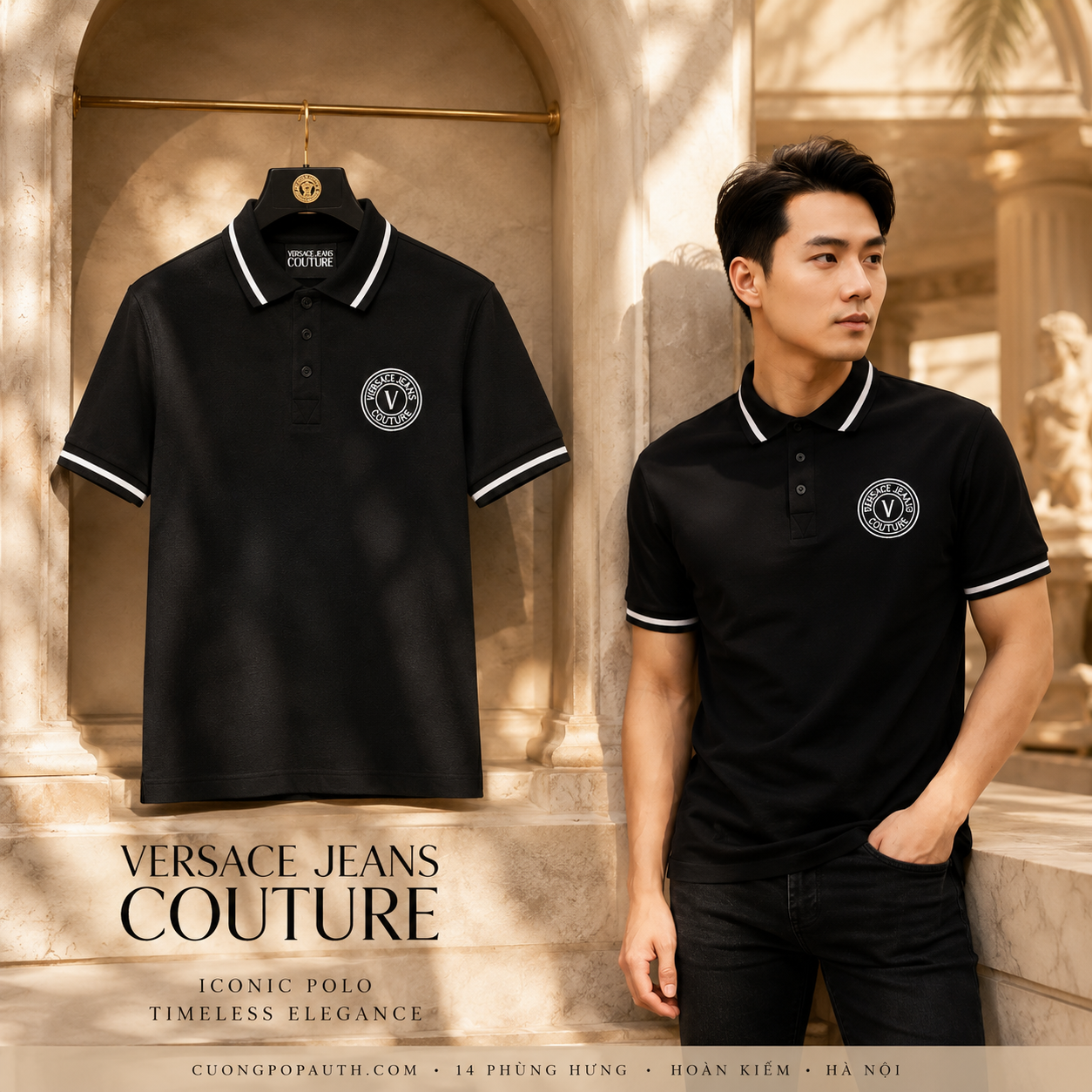 POLO VERSACE ĐEN HOẠ TIẾT TRẮNG 76GAGT03 CJ01T 899