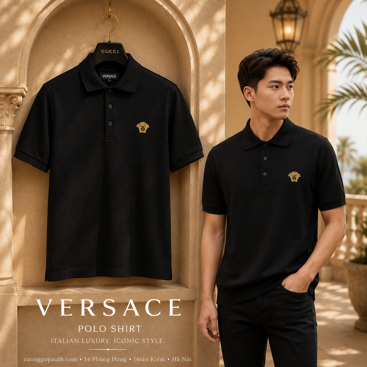 POLO VERSACE ĐEN SỢI CASHMERE 10190330 1A13913 1B000