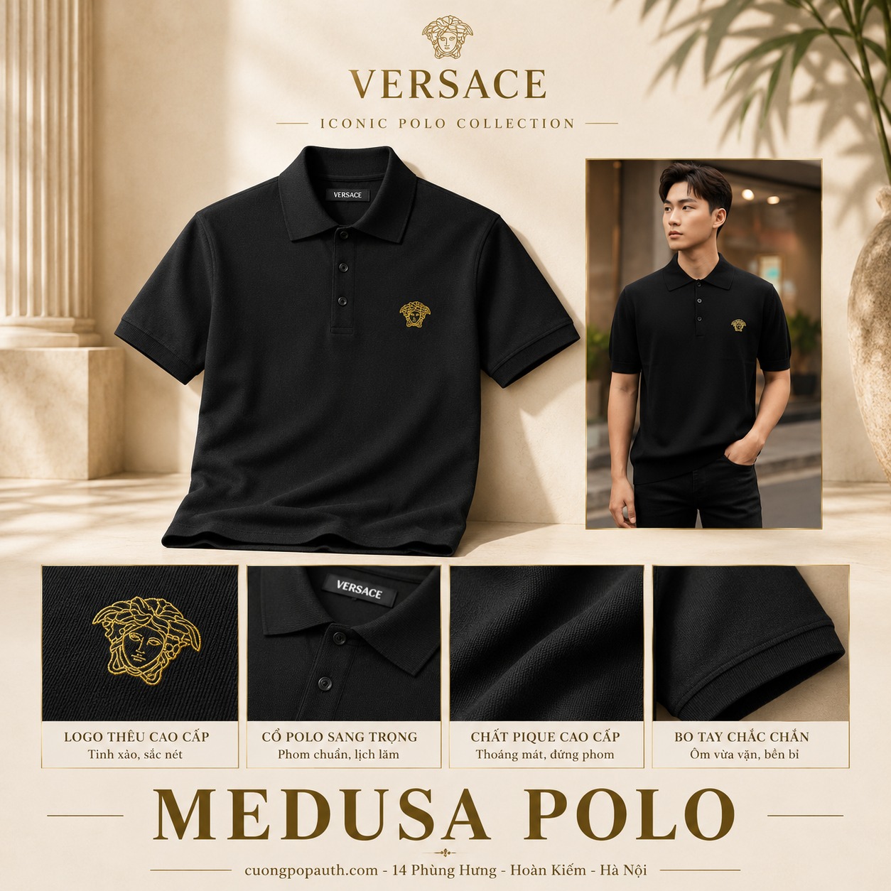 POLO VERSACE ĐEN SỢI CASHMERE 10190330 1A13913 1B000