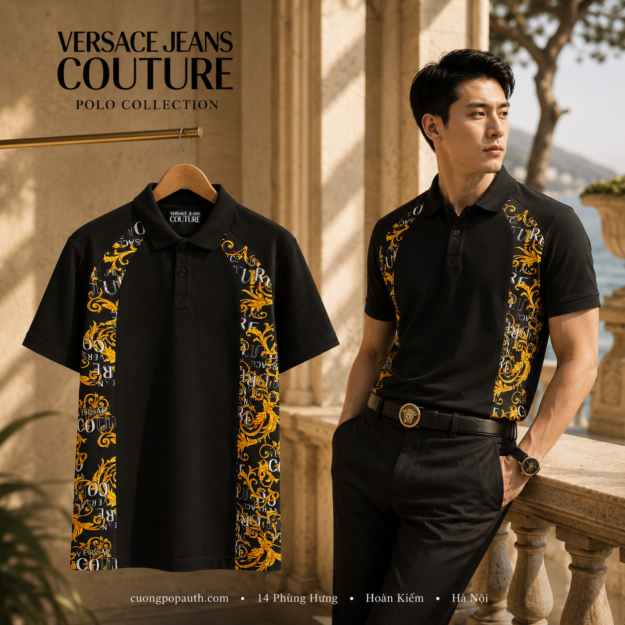 POLO VERSACE ĐEN VIỀN VÀNG DỌC 74GAG613JS149G89