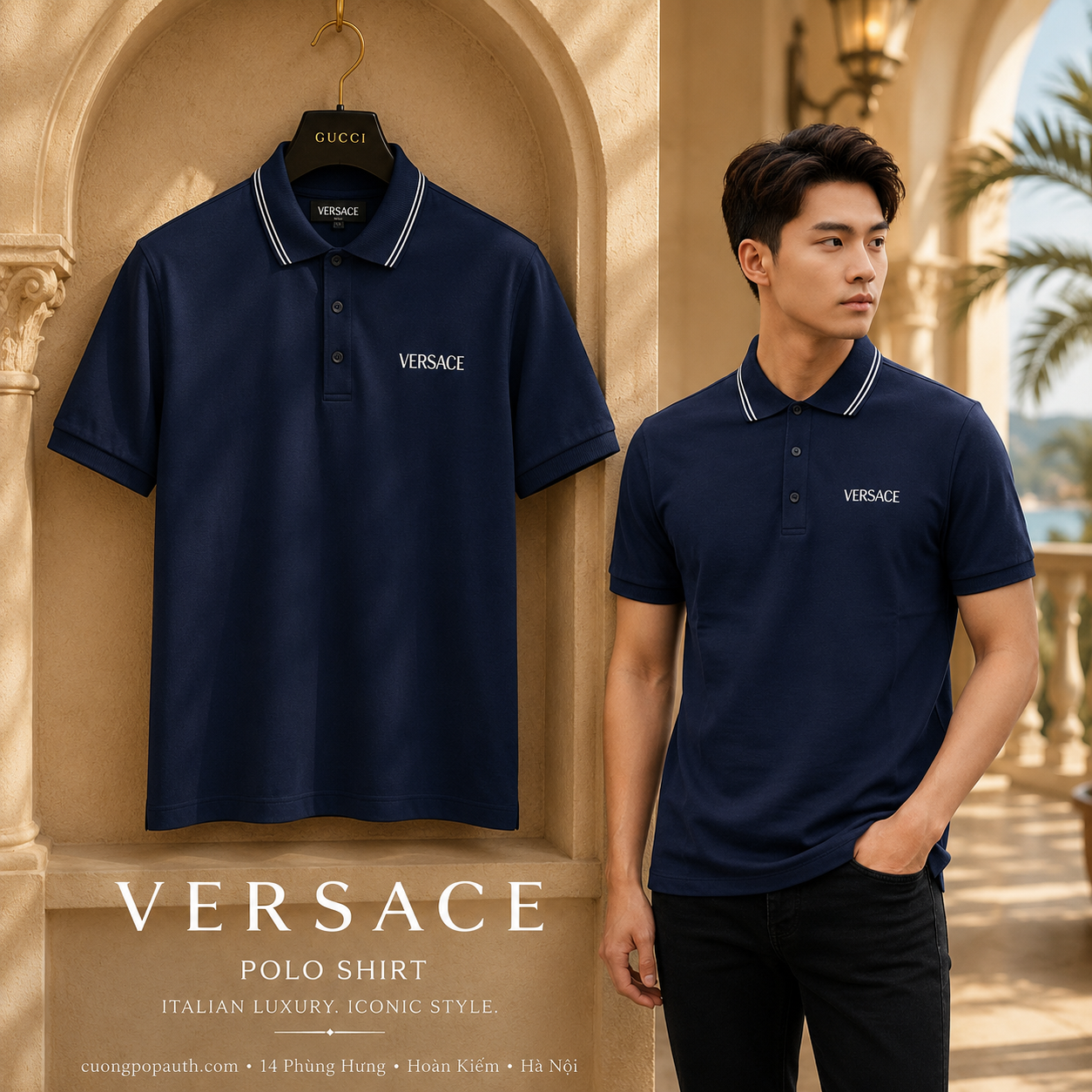 POLO VERSACE NAVY CHECK CỔ 1011851 1A14049 1UI20