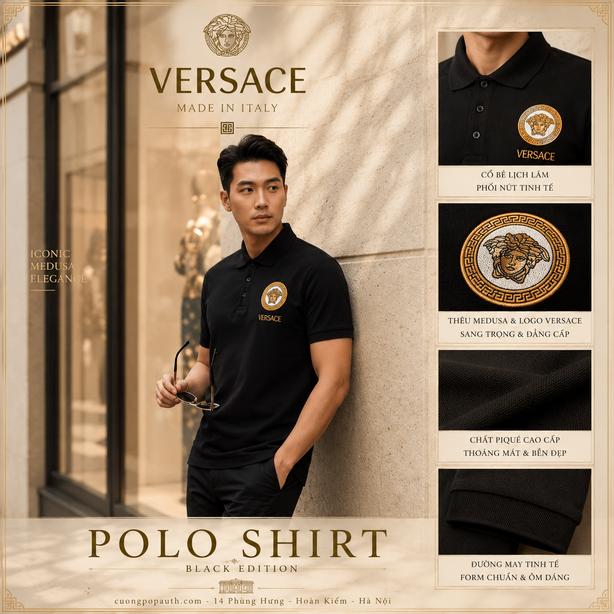 POLO VERSACE TAG NGỰC HOA THÊU 10085031A060811B000