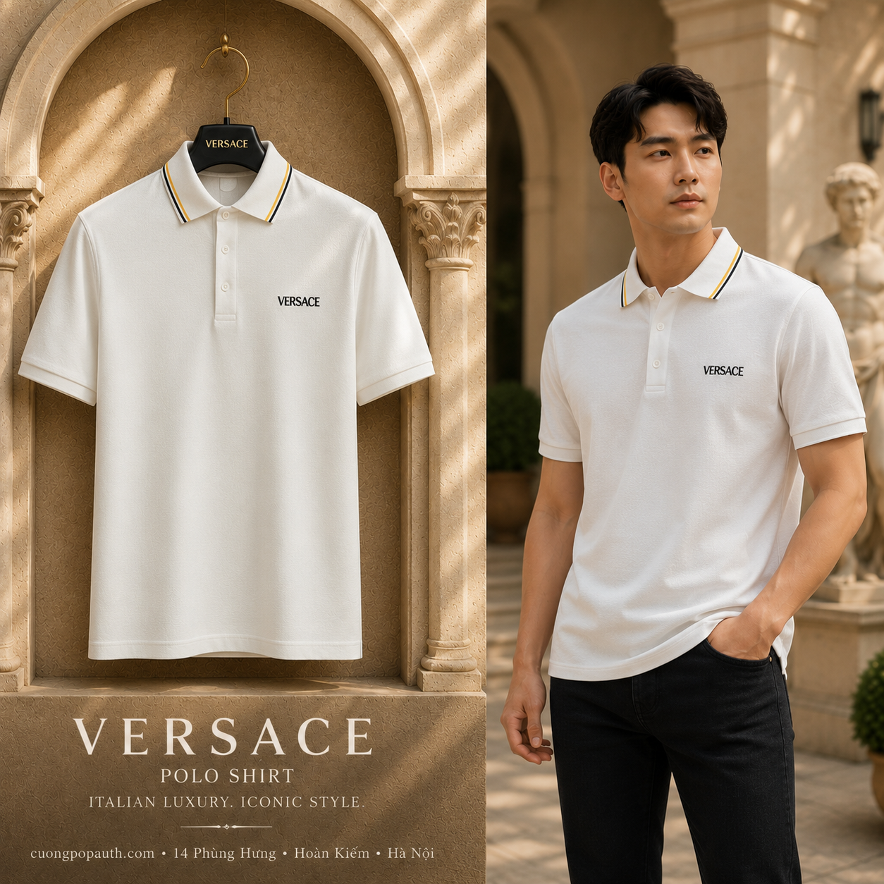 POLO VERSACE TRẮNG CHECK CỔ 1011851 1A14049 1W000
