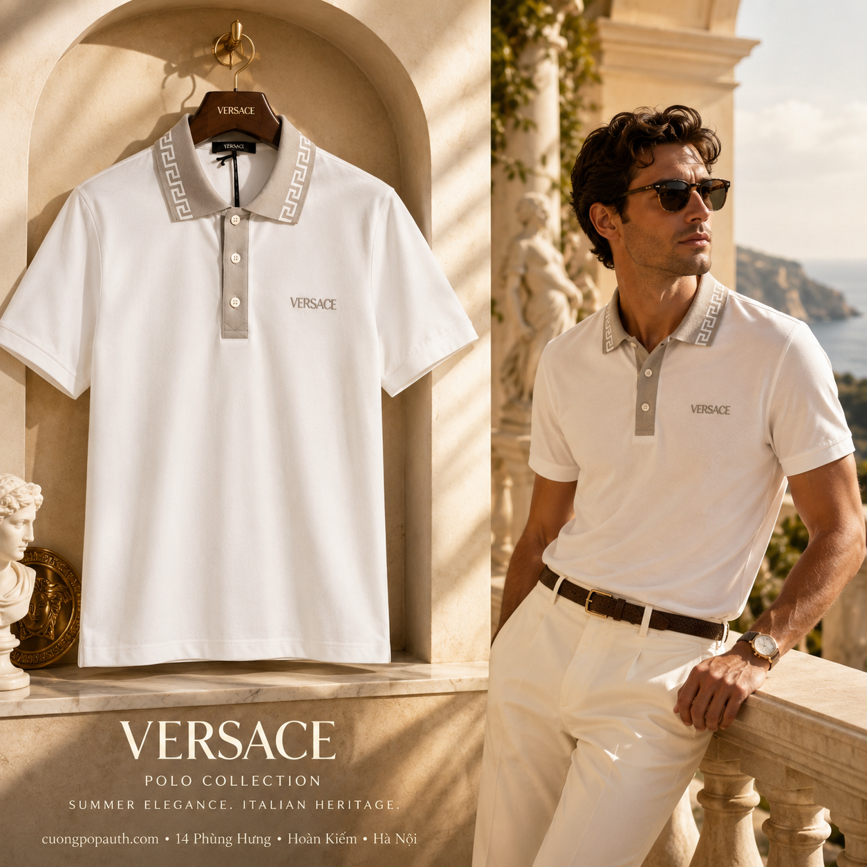 POLO VERSACE TRẮNG CỔ GHI 1021354 1A15632 2W450
