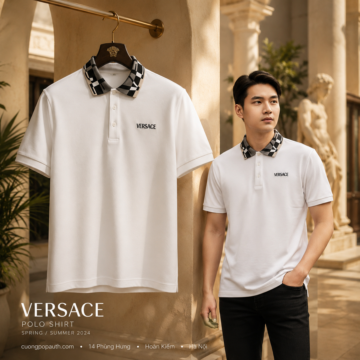 POLO VERSACE TRẮNG CỔ VIỀN 1012260 1A14426 2W020