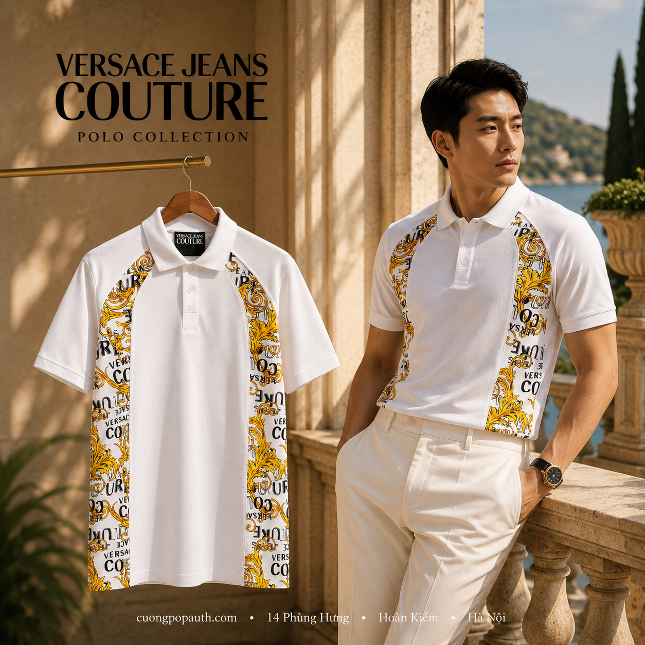 POLO VERSACE TRẮNG VIỀN VÀNG DỌC 74GAG613JS149G03
