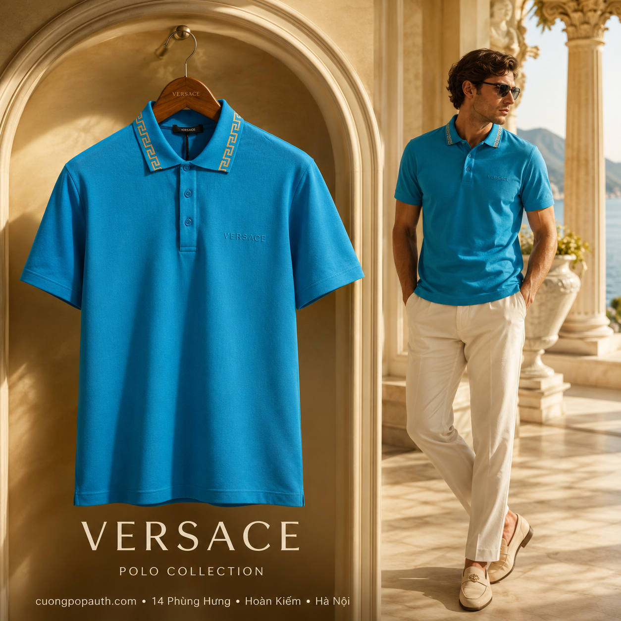 POLO VERSACE XANH CỔ VIỀN A8950S A231377 2UJ80