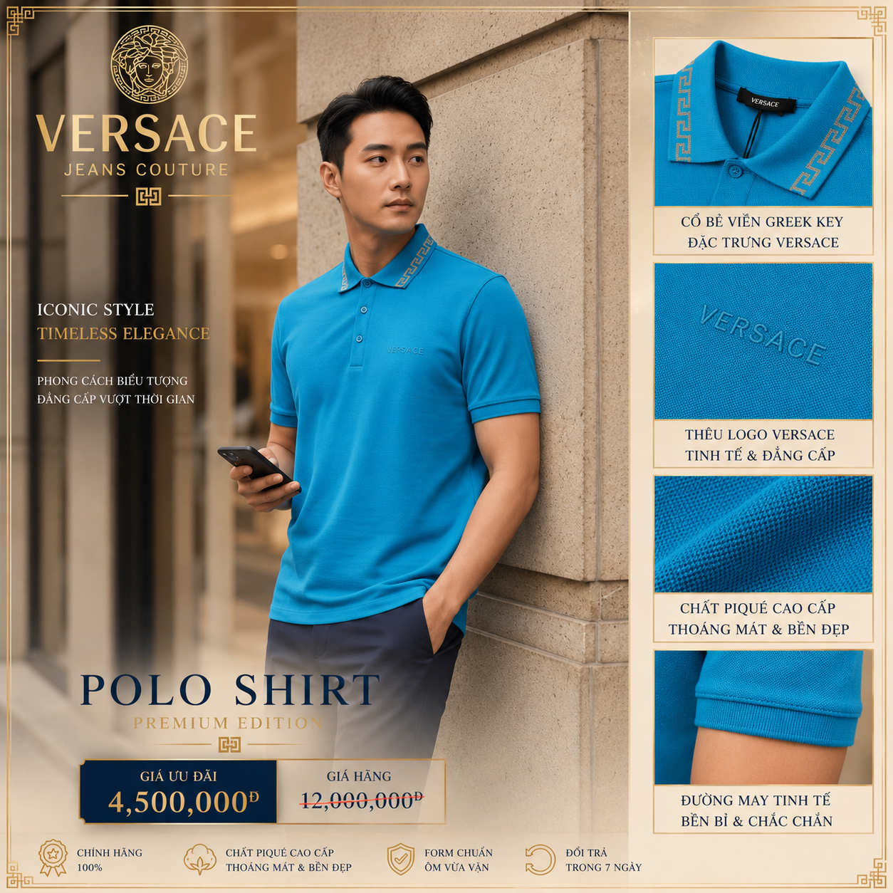 POLO VERSACE XANH CỔ VIỀN A8950S A231377 2UJ80