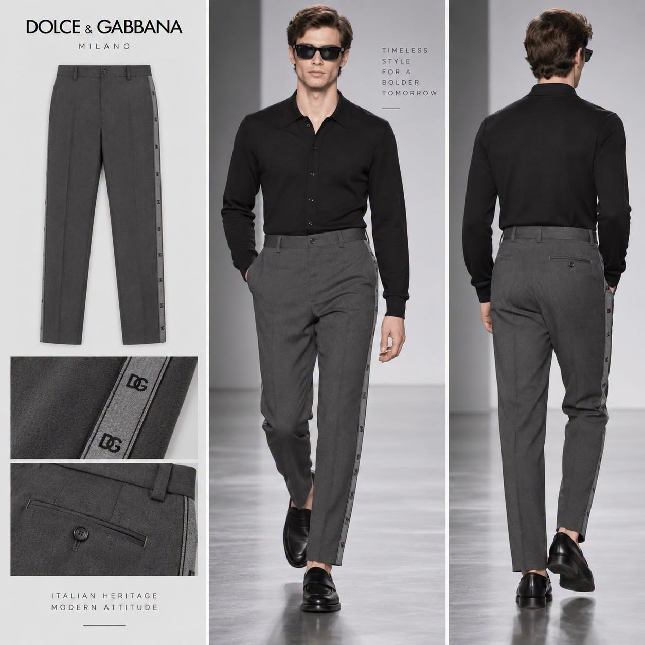 QUẦN ÂU DOLCE GHI XÁM CHỮ CHẠY DỌC GVRHET FUBAF