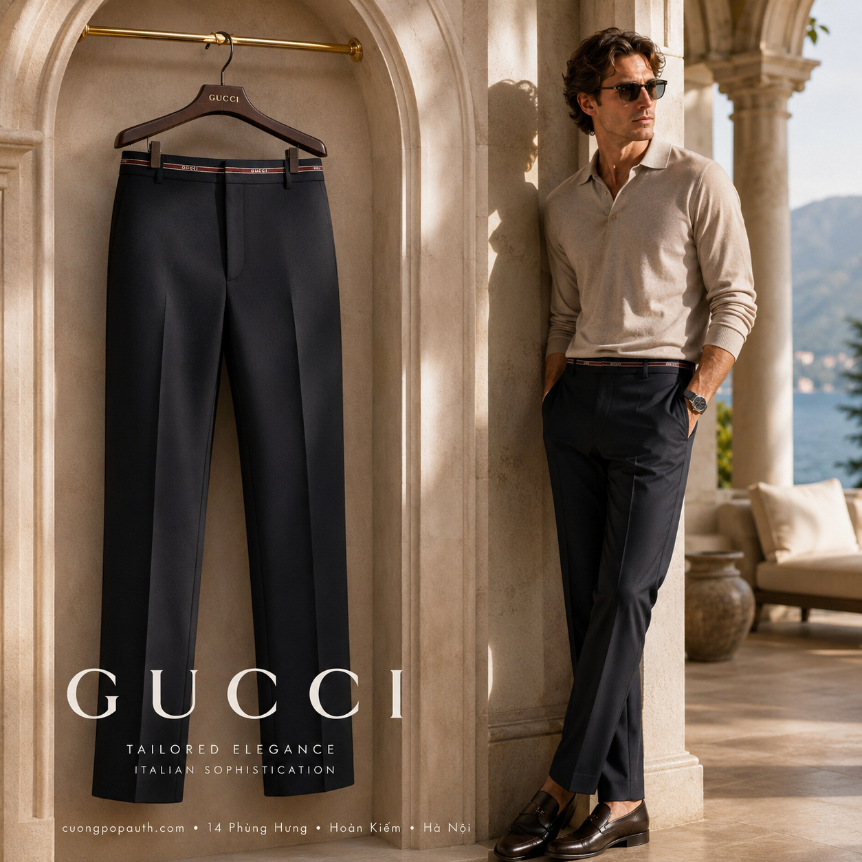 QUẦN ÂU GUCCI ĐEN KẺ ĐỎ 832544 Z7AQV 4668