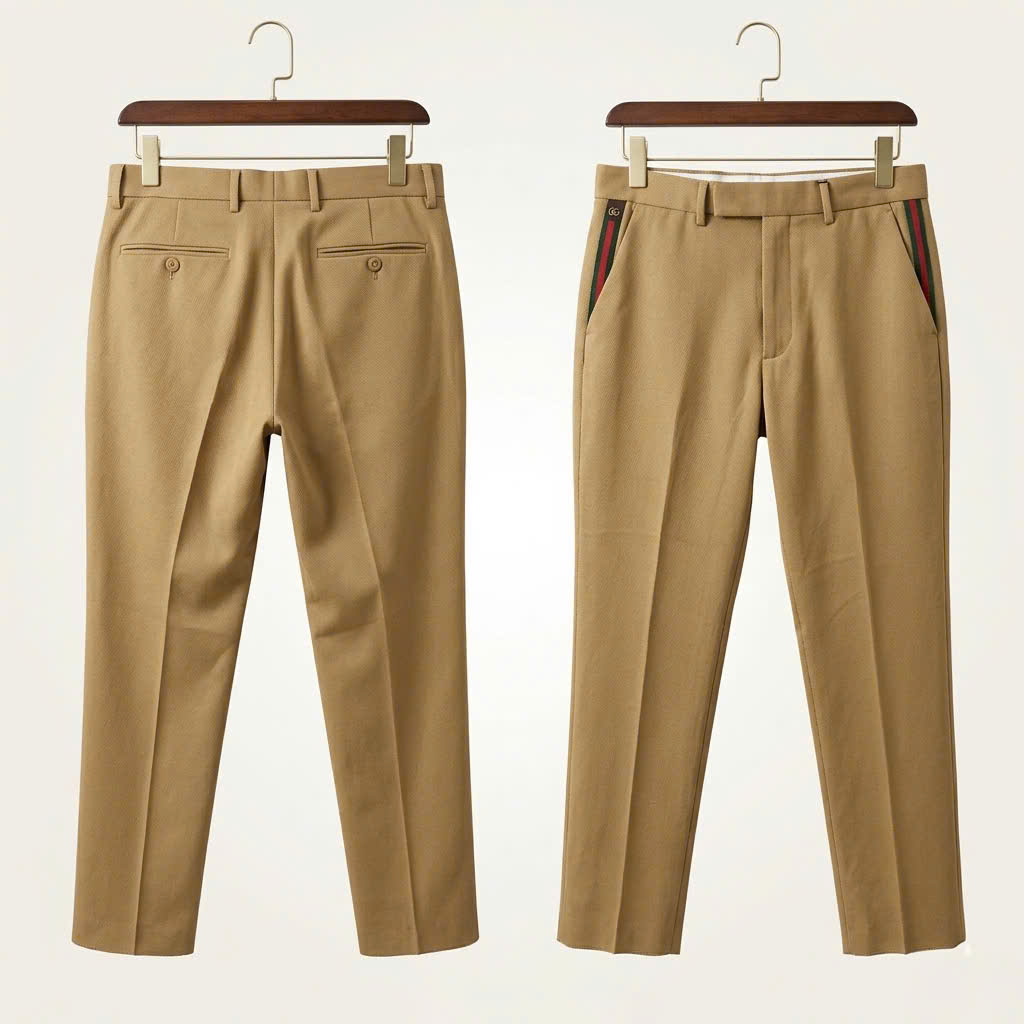 QUẦN ÂU GUCCI MÀU KHAKI ĐẬM VẠCH CỜ 668588 Z8AQY 9727