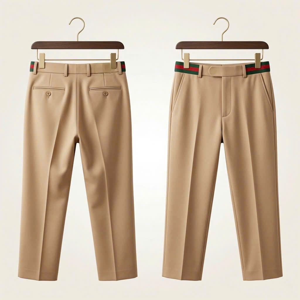 QUẦN ÂU GUCCI MÀU KHAKI ĐẬM VẠCH CỜ 751788 Z798C 2327