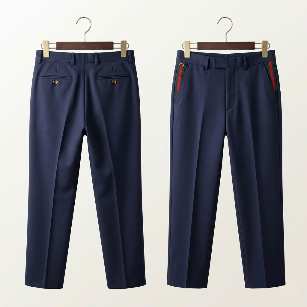 QUẦN ÂU GUCCI NAVY VẠCH CỜ 668588 Z8AQY 4433
