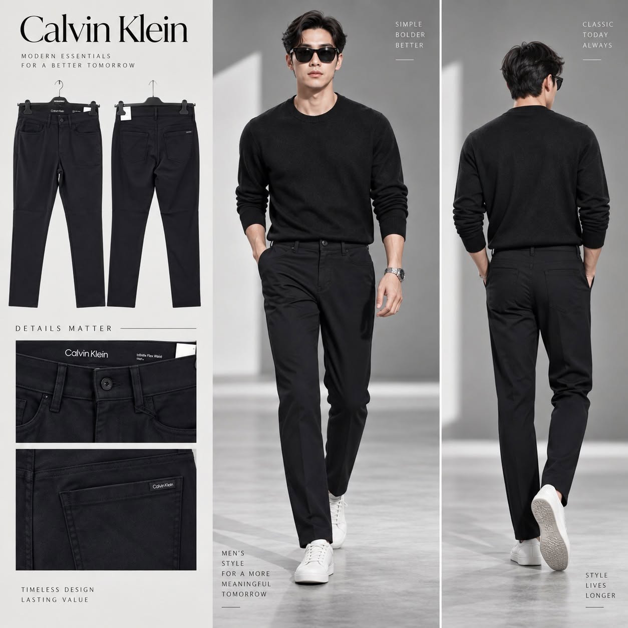 QUẦN KAKI CALVIN KLEIN ĐEN SLIM 40EC600 001
