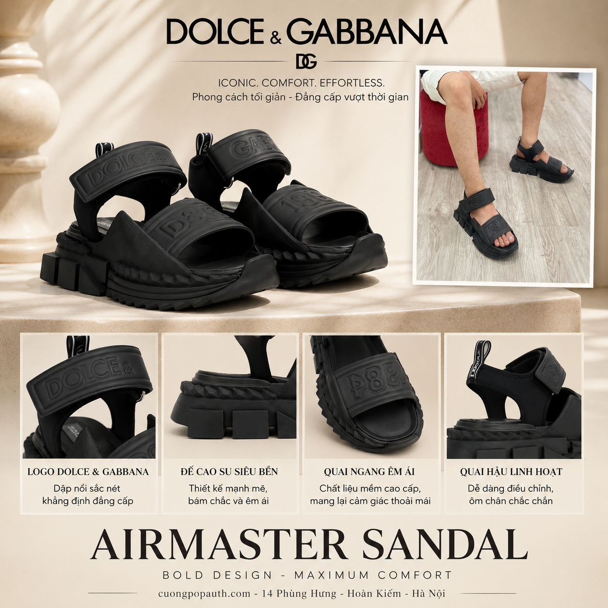 SANDAL DOLCE 1984 ĐEN CS1674AK5018B956
