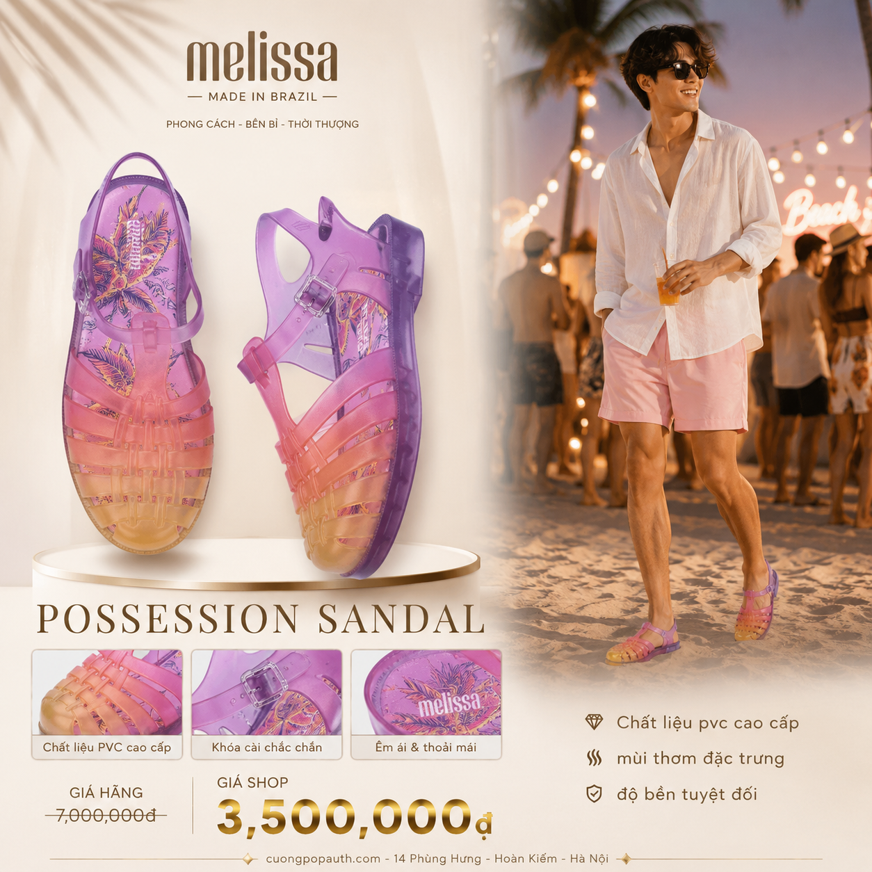SANDAL MLS ĐẾ HỌA TIẾT VÀNG HỒNG MLS011
