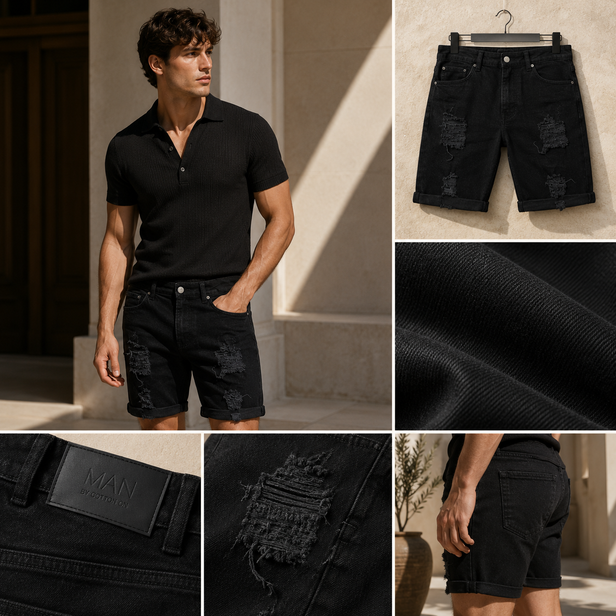 SHORT BOOMAN ĐEN RÁCH 2 ĐÙI BMM73531