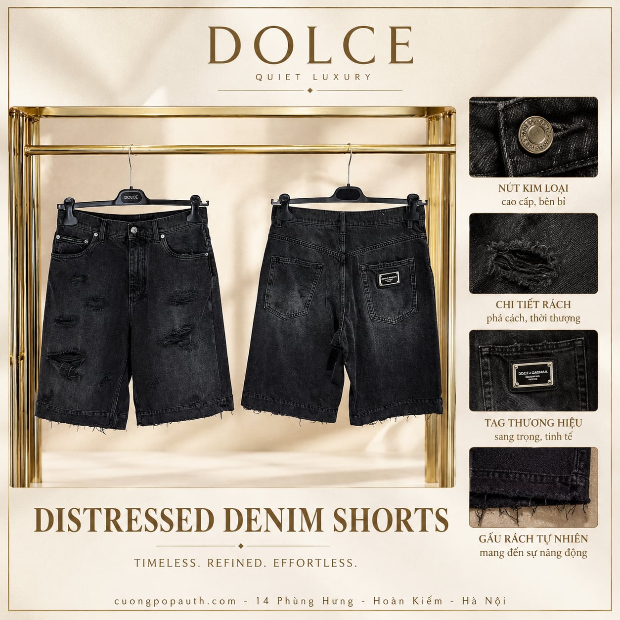 SHORT DOLCE ĐEN WASH RÁCH 2 ĐÙI GP02MD G8KO6 S9001