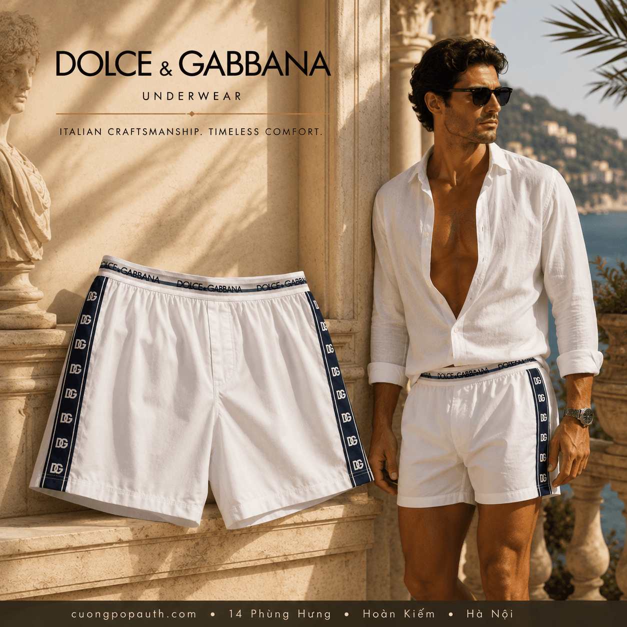 SHORT DOLCE TRẮNG CHỮ CHẠY DỌC M4E25J OUAIG