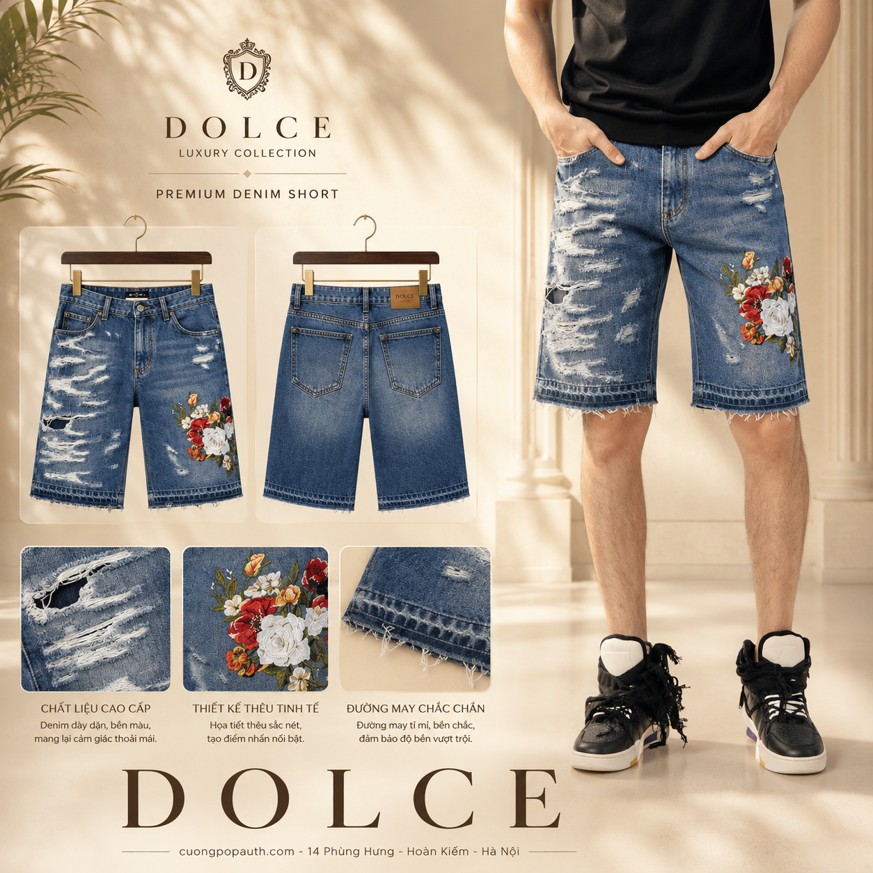 SHORT DOLCE WASH RÁCH HOA HỒNG GWUACZ G8EM1