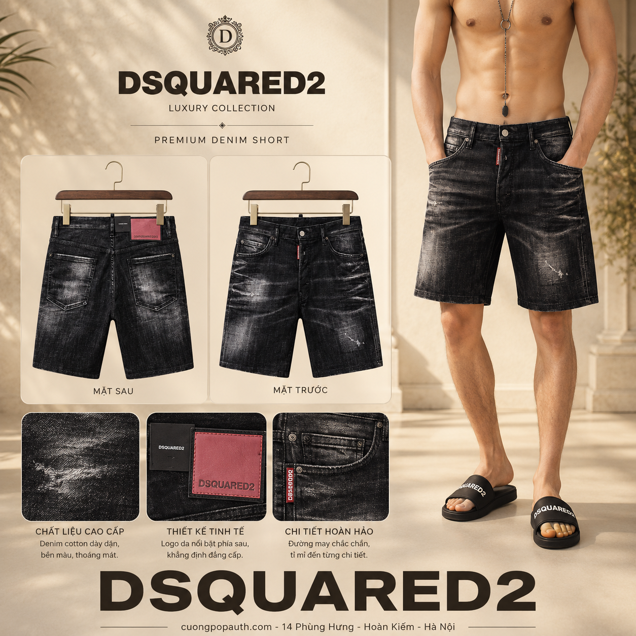 SHORT DSQUARED2 ĐEN WASH RÁCH MARINE S74MU0858 S30357 900