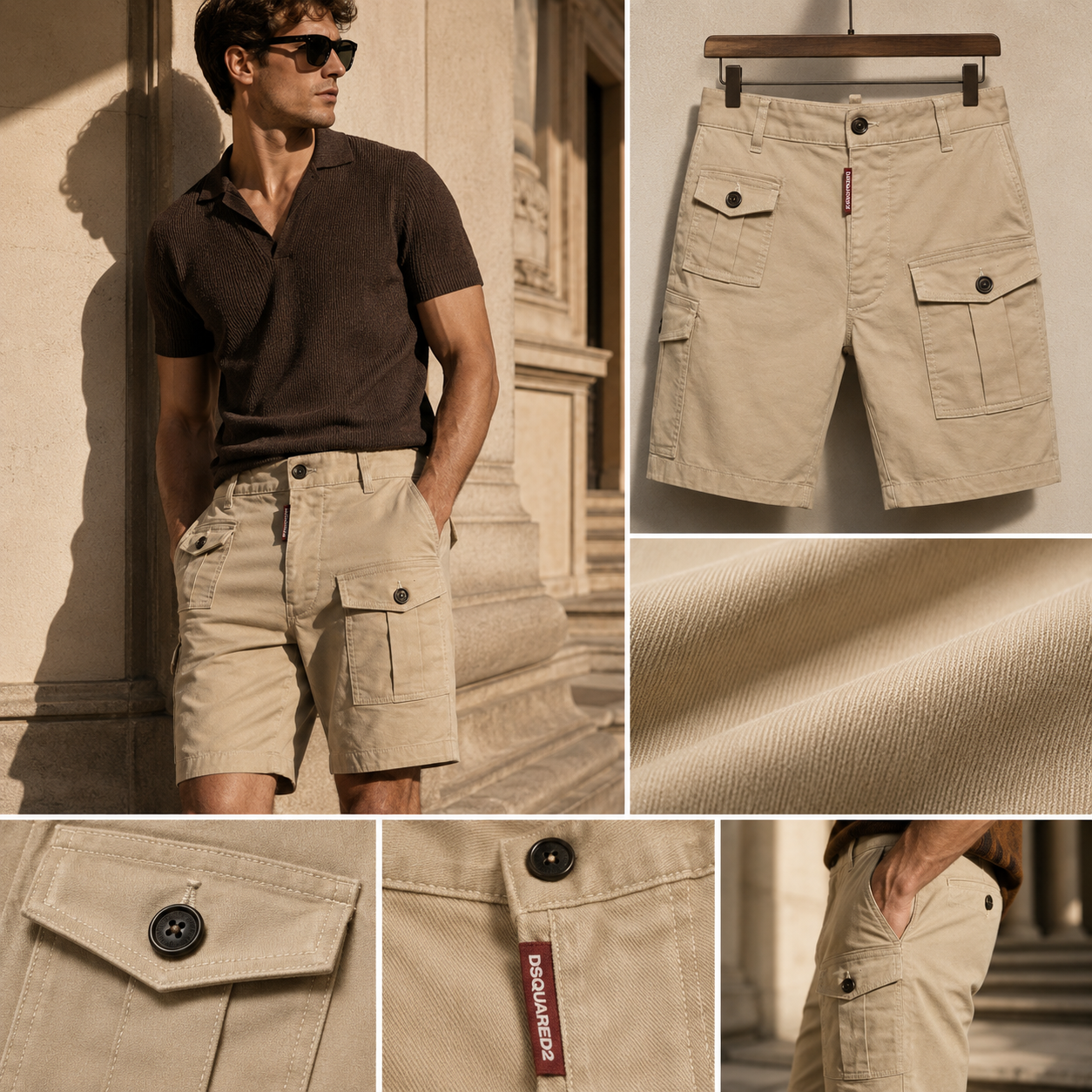 SHORT DSQUARED2 NHIỀU TÚI CARGO CHINO S74MU0780 S39021 111