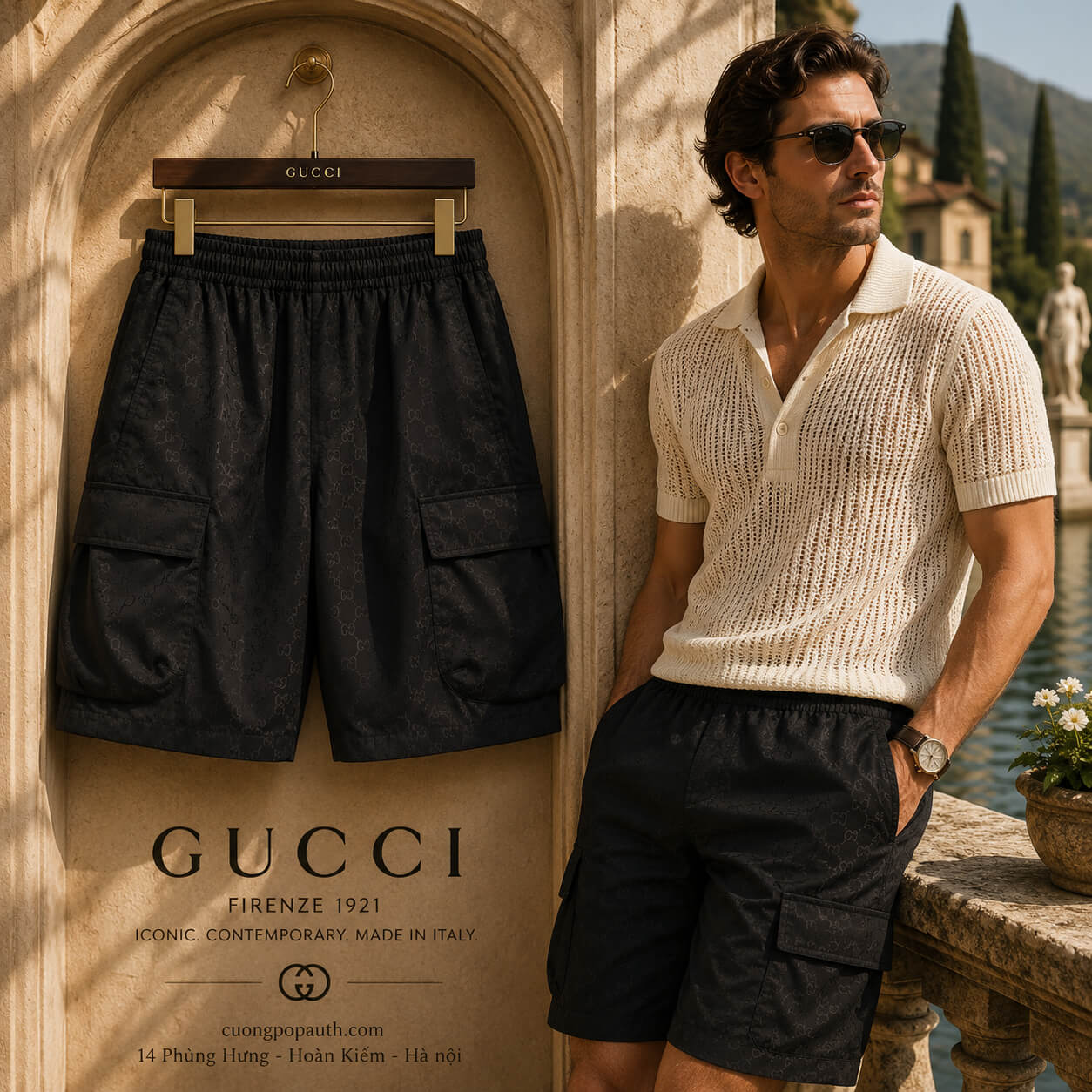 SHORT GUCCI ĐEN NHIỀU CHỮ 787967 ZAQFS