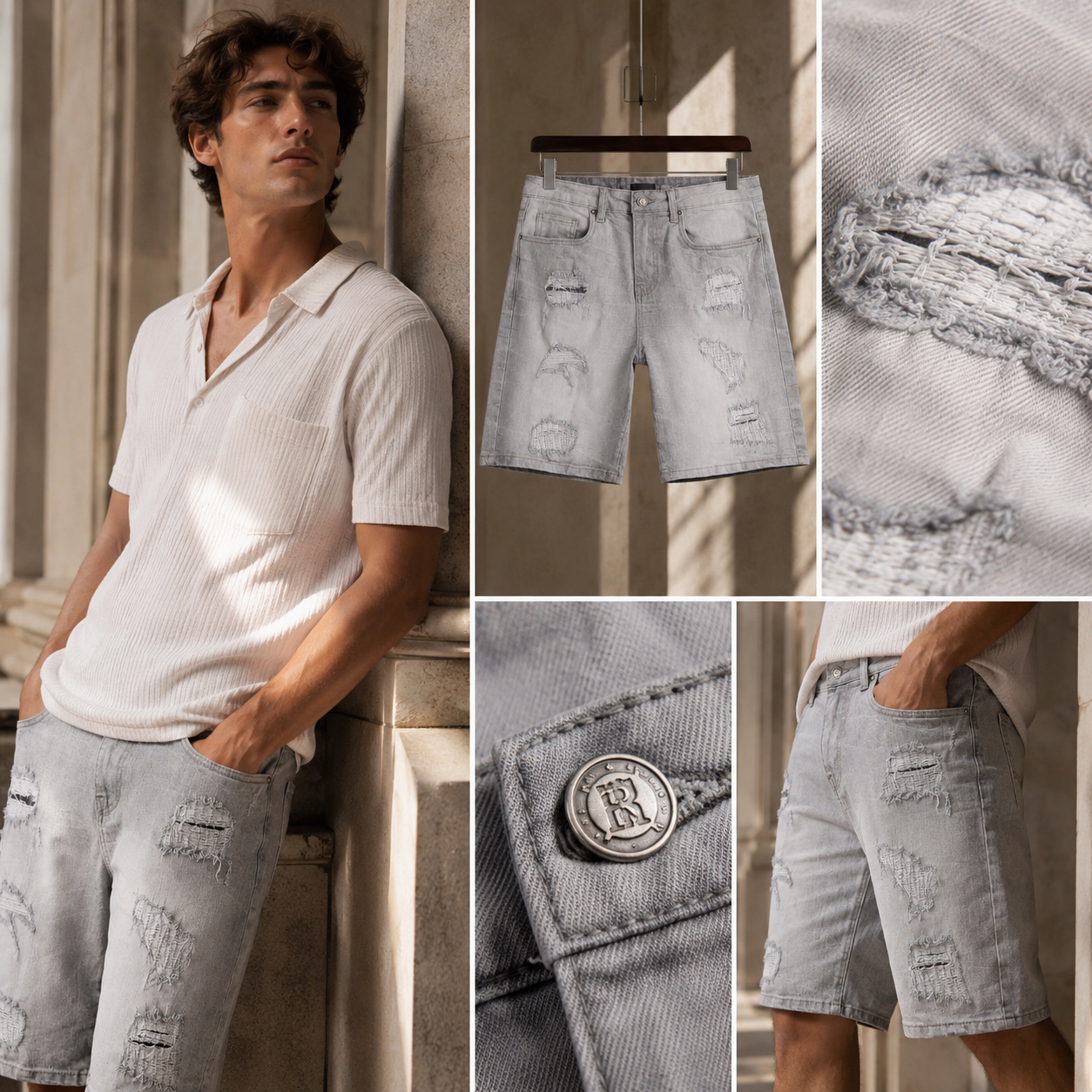 SHORT REASON GREY WASH RÁCH 2 ĐÙI RCS65M-507